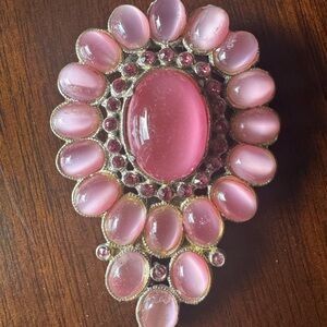 Vintage Pink Cabochon Moonstone Dress Clip Rare